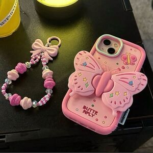 3D Butterfly Case with Matching Beaded Chain for iPhone 16 Pro Max